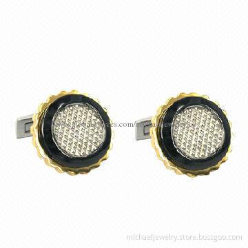 Stainless steel cufflinks with sunflower shape, interval of IP black and gold plating